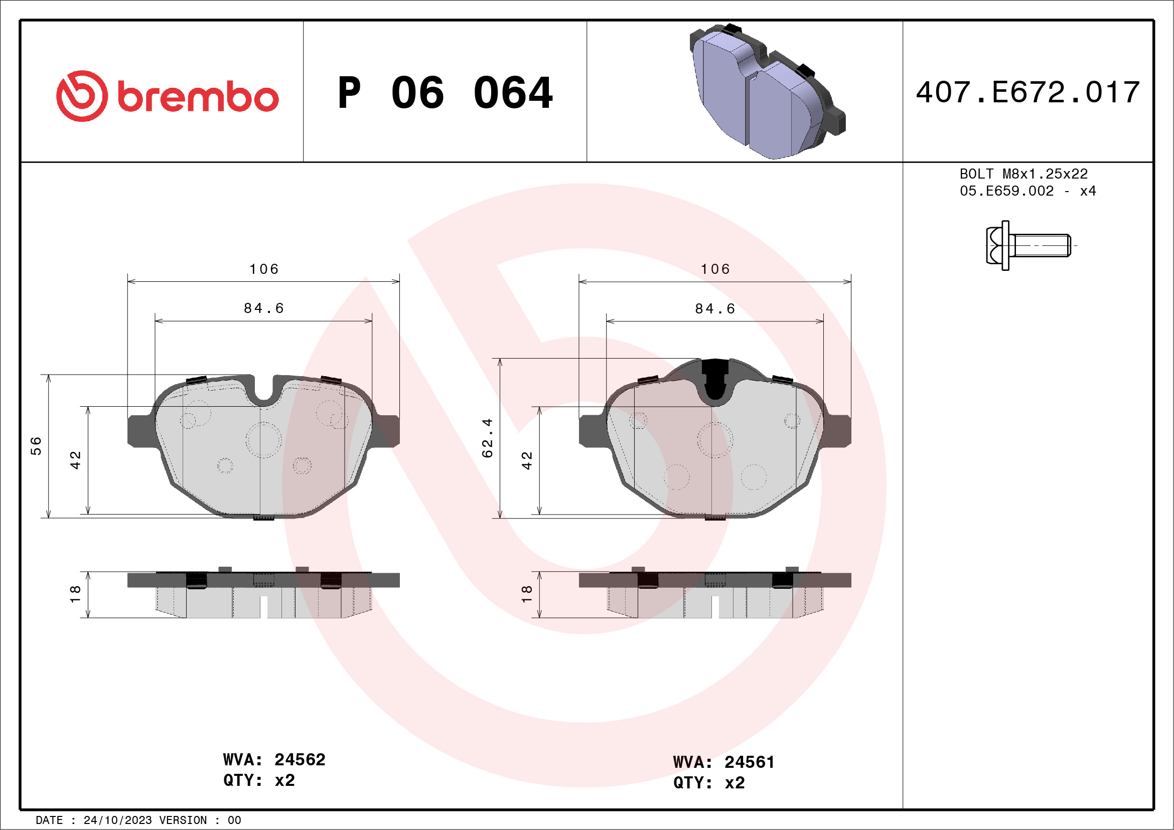 A.B.S. P 06 064 BREMBO Bremsbelagsatz, Scheibenbremse